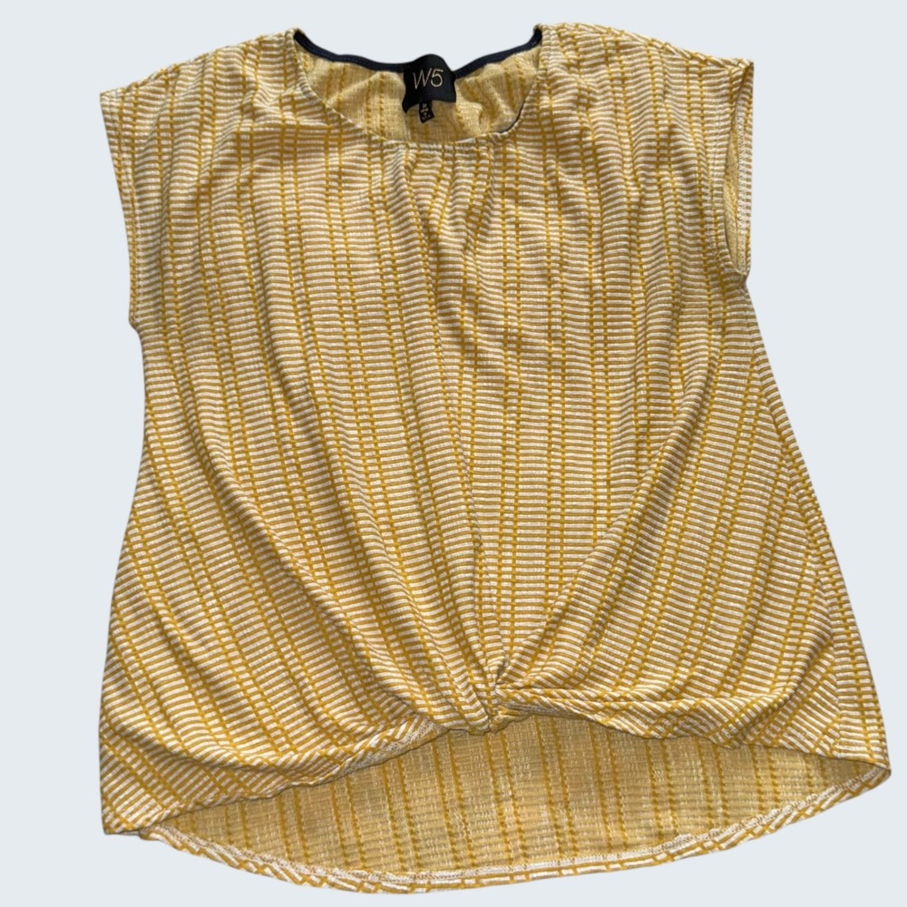 W5 Womens Yellow White Textured Stripe Twist Front Knit Top Sleeveless Medium